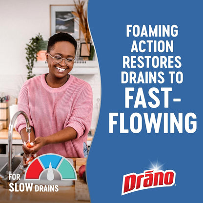 Drano EarlyAction Foamer, Drain Clog Remover & Cleaner, Unclogs Hair, Grease, Soap & Slow Drains, Removes Sources of Odor, Safe for Septic, Pipes, Garbage Disposals, Showers & Sinks, 17 Fl Oz