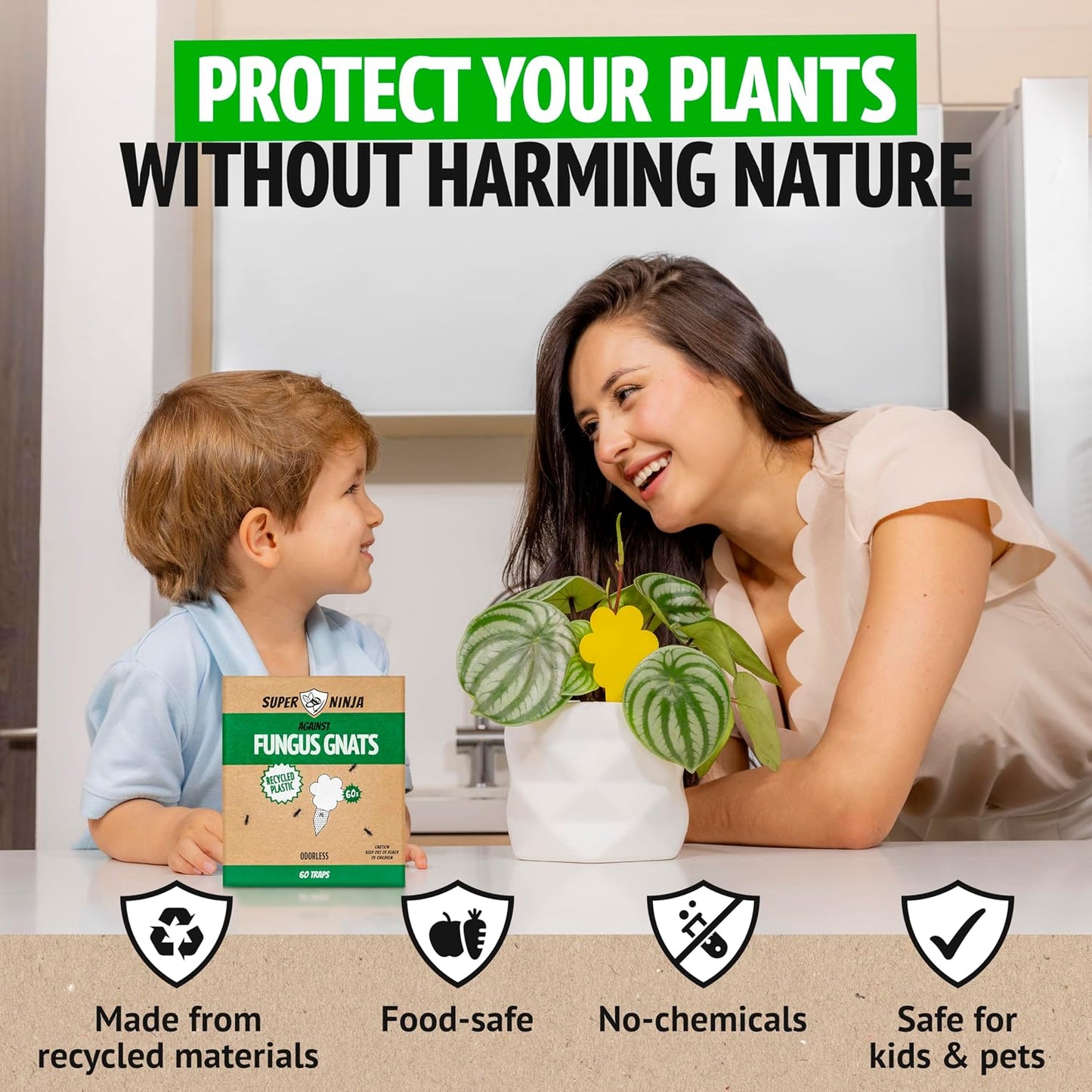 Super Ninja Fungus Gnat Traps - 30 Pack, Highly Effective Gnat Traps for House Indoor, Yellow Sticky Trap for Plants, Non-Toxic & Nature-Friendly, Up to 3 Months