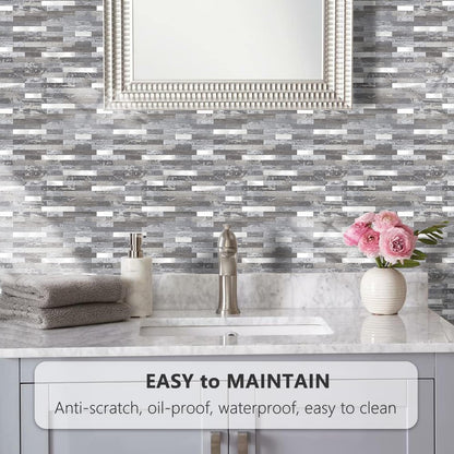 STICKGOO Peel and Stick Backsplash Tile, Stick on Backsplash for Kitchen and Bathroom, Volakas White Look PVC Mixed Metal Silver Self Adhesive Wall Tiles(Sample)