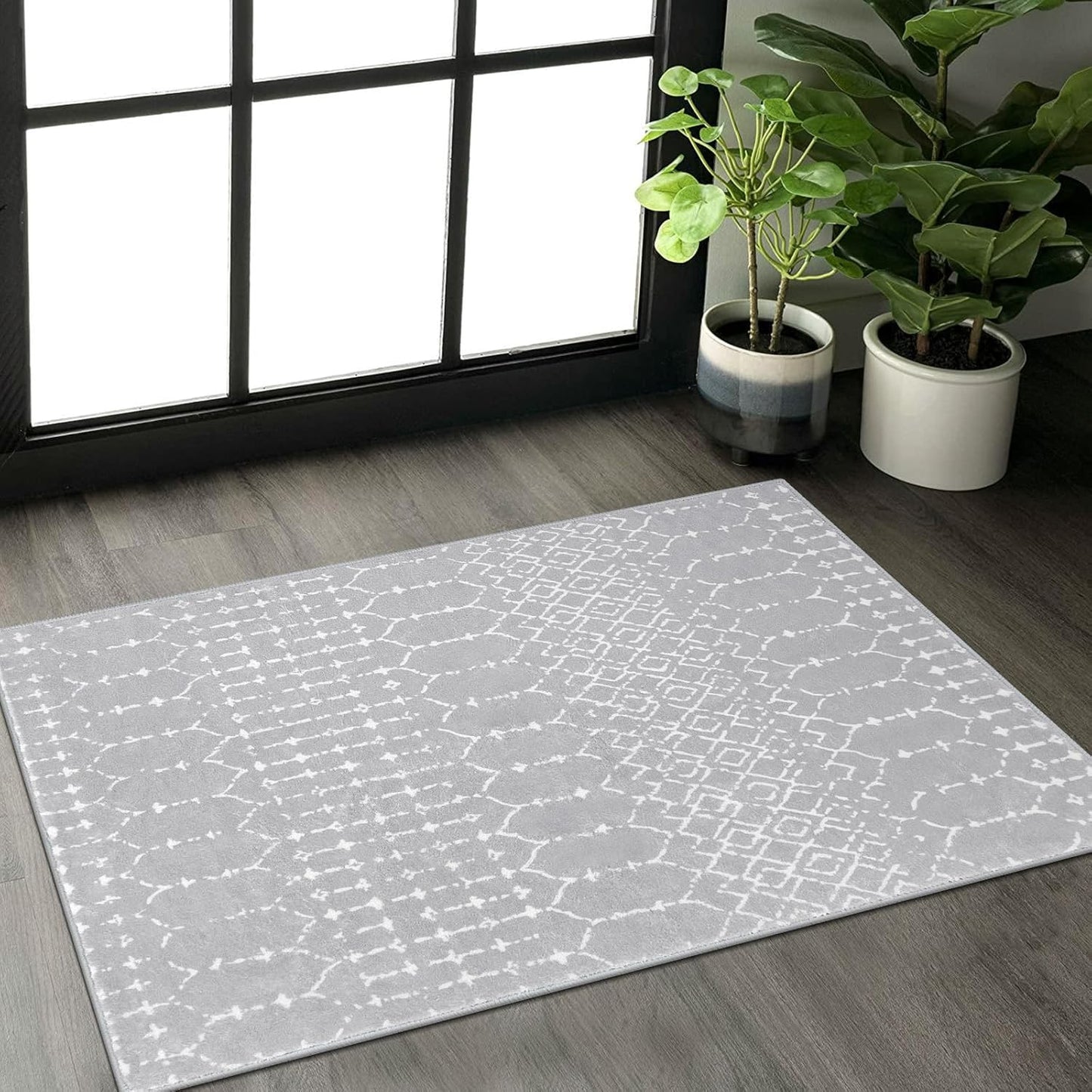 Lahome Moroccan Entry Rug 2x3, Non-Slip Washable Front Indoor Door Mat Rubber Backing Low-Profile Door Rugs, Small Geometric Print Distressed for Entryway Bathroom Kitchen, Black Hana