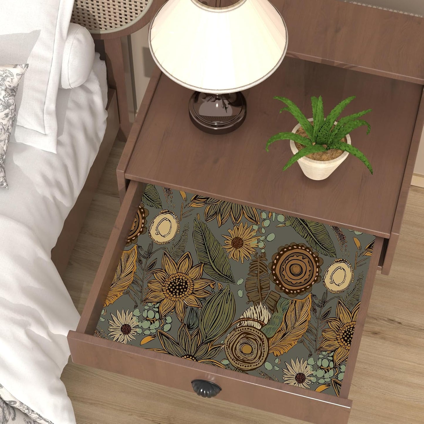 Blue Wallpaper Peel and Stick,Vintage Boho Floral Contact Paper 17.5" x 118", Retro Botanical Flower Wall Paper Self Adhesive Removable Waterproof for Walls Shelves Cabinet Table (Blue,Yellow, Green)