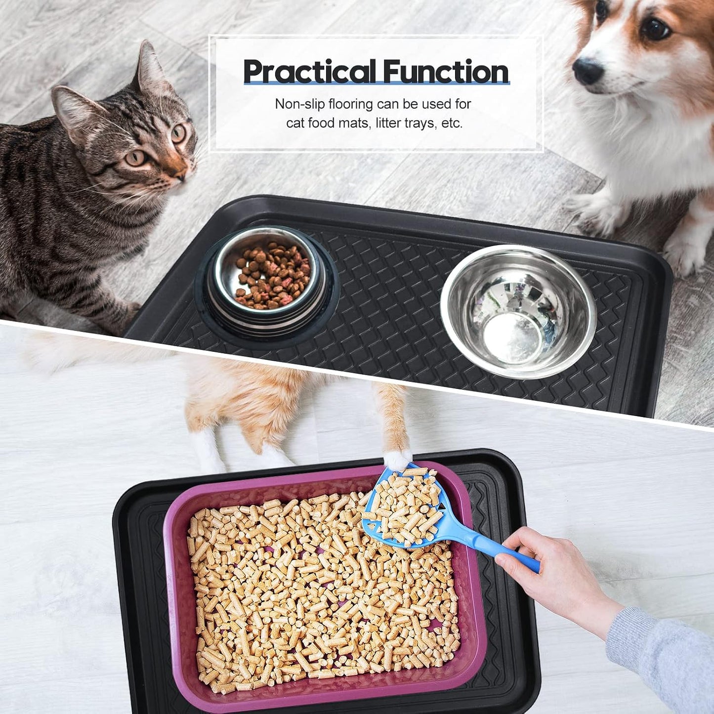 6 Pcs Multi Purpose Boot Tray Waterproof Shoe Mat Tray Indoor Outdoor PET Feeding Mat for Dog Cat Food Bowl Floor Protection with Anti Slip Floor Clean (Black, 30 x 15 x 1.2 inch)