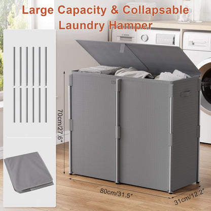 WOWLIVE 180L Laundry Hamper with Lid 3 Section, Large Laundry Basket with Removable Bags, Heavy Duty Metal Frame Dirty Clothes Hampers for Laundry, Laundry Basket Organizer for Laundry Room,Dorm,Black