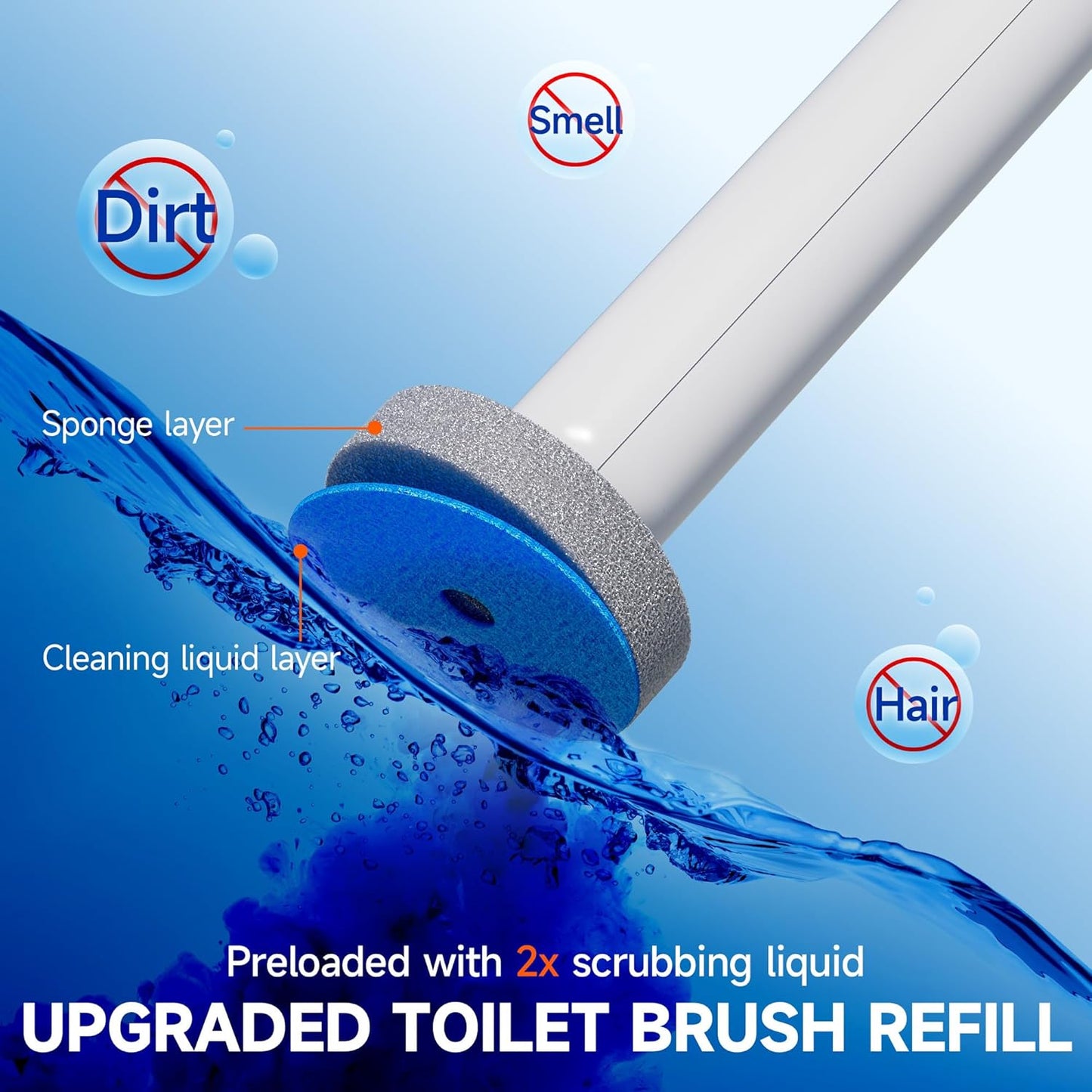 Disposable Toilet Brush and Holder Set - Hands-Free Eject Sponge Toilet Wand with Floor Standing Caddy, Secure-Lock Hangable Toilet Scrubber