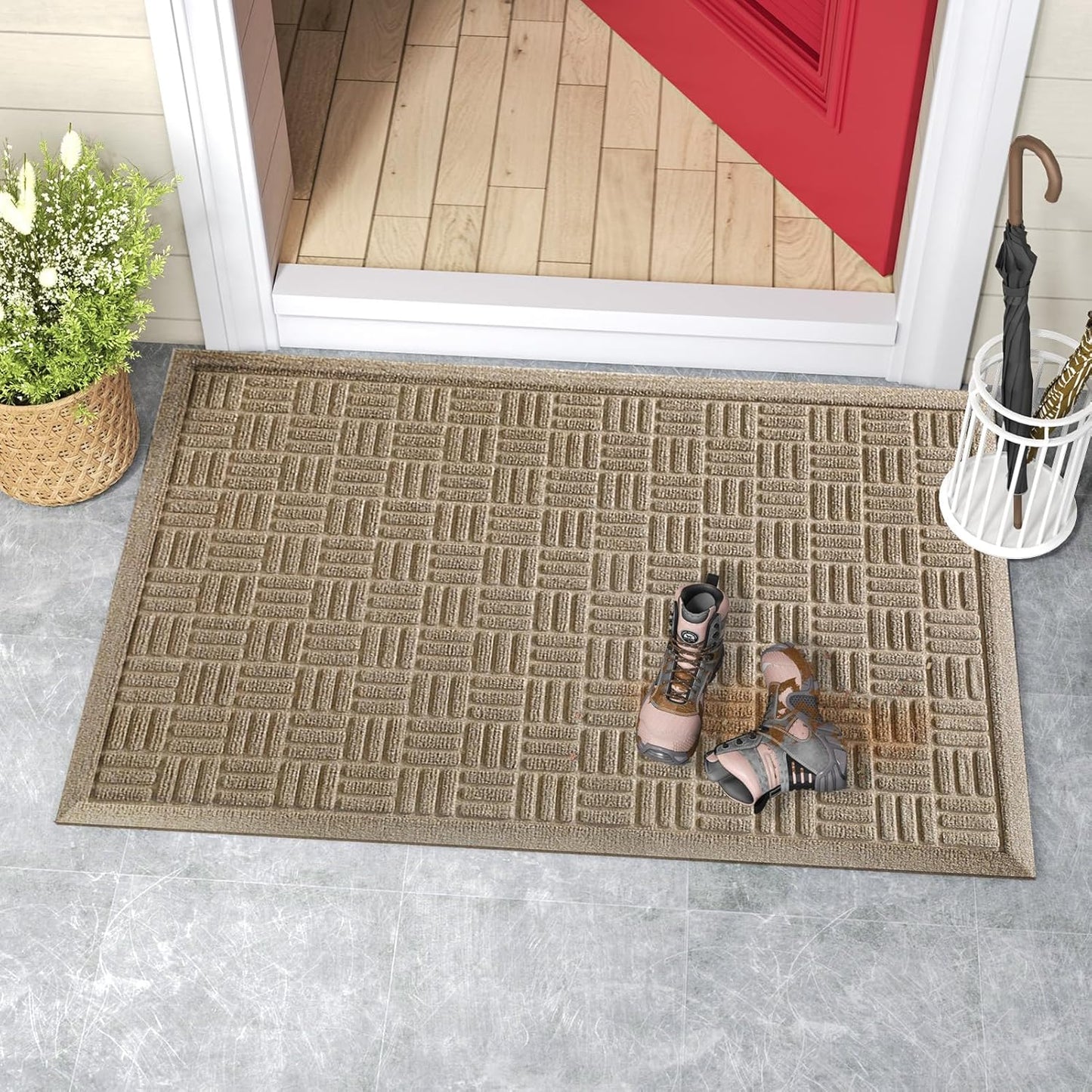 Mibao Front Door Mat, Heavy Duty Durable Welcome Mat for Outdoor Indoor, Dirt Trapper Waterproof Super Absorbent Door Mat for Entryway Outside Patio Porch, 29.5" x 17", Grey
