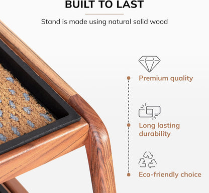 Anji Mountain Heavy Duty Waterproof Wooden Shoe Storage Mat Organizer/Boot Storage Tray Multi Use for Entryway with Coir, Tan Rectangle Embossed Insert, 1 Tier, Fits 2 Pair (26.5" Wide)