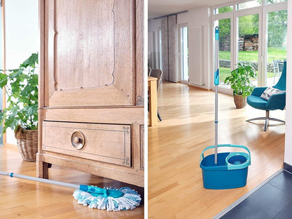 Leifheit Clean Twist Spin Mop and Bucket Set with Rollers | Telescopic Handle, 360° Joint, Spin-Dry System | Easy Glide Wheels | Blue