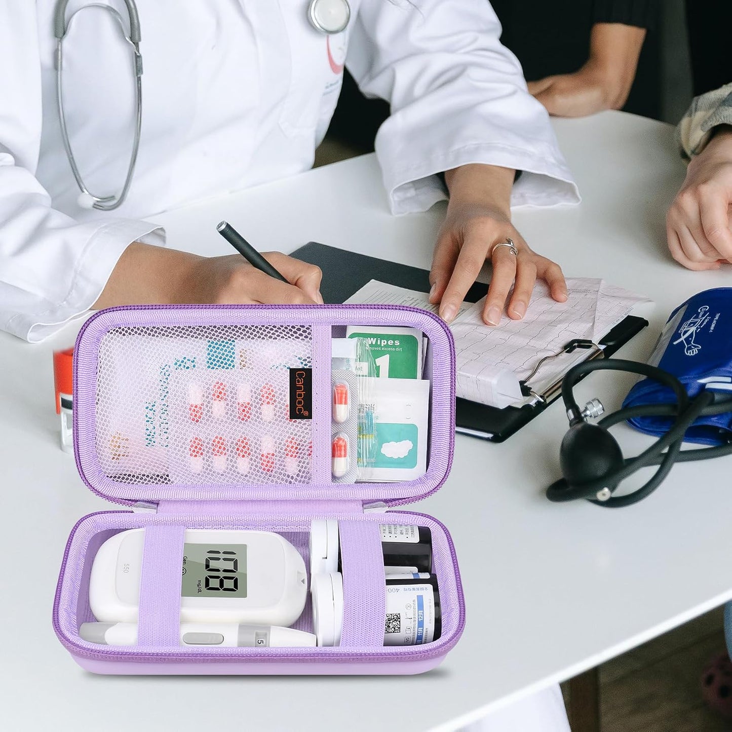 Canboc Diabetic Supplies Case, Carrying Organizer for Glucose Meter, Lancing Device, Blood Sugar Test Strips, Lancets, Insulin Pens, Alcohol Wipe and Other Diabetes Care Accessories, Rose Gold