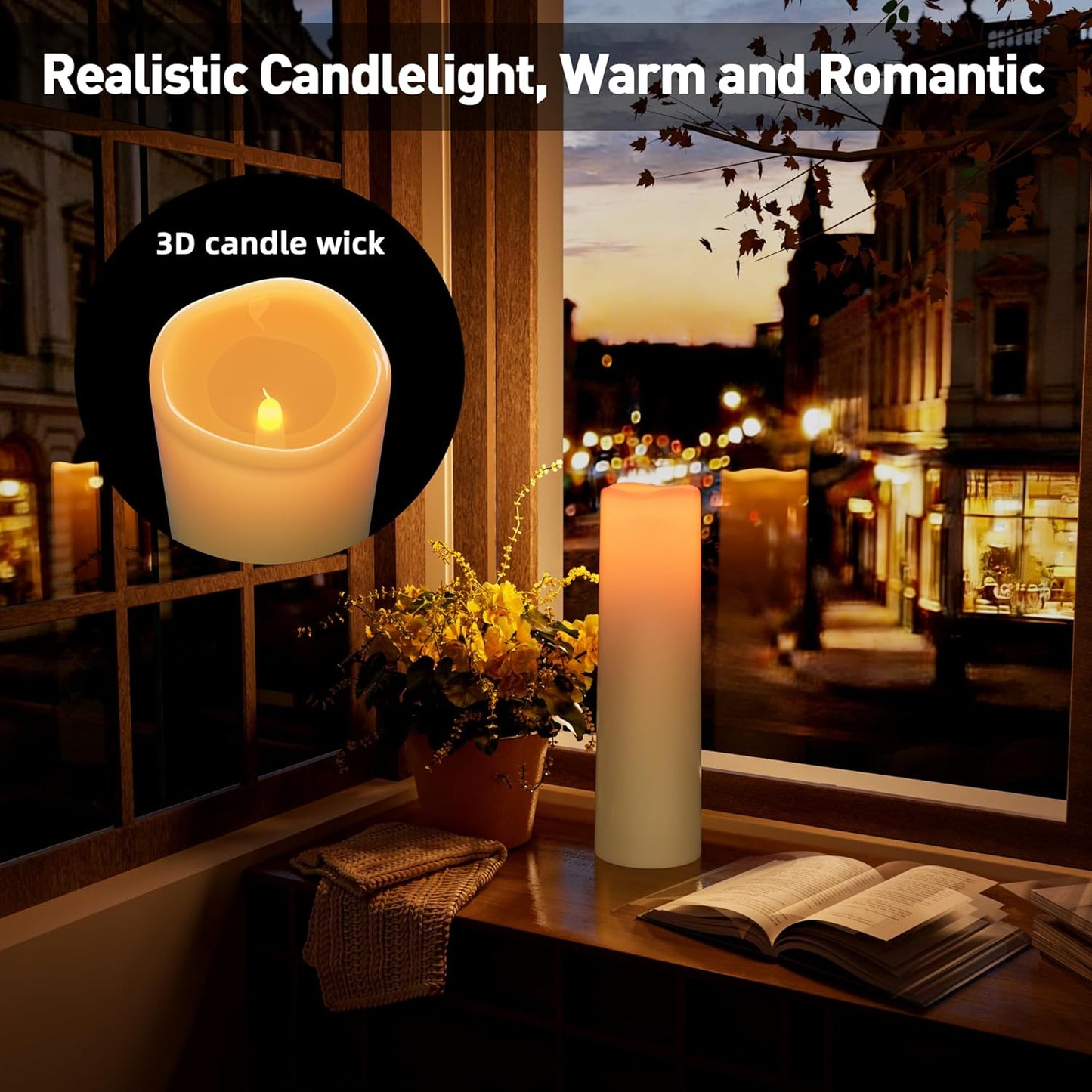 14"×4" Large Outdoor Flameless Candles with Remote Waterproof Battery Operated Candles with Timer LED Pillar Candles Flicking for Home Decoration Porch Wedding Fireplace Lantern, Ivory-Yellow 2Pcs
