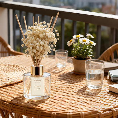 Reed Diffuser Set - 3.38 fl oz Lemon Verbena Premium Scented Oil with Preserved Baby's Breath & Cotton 6 Sticks | Long-Lasting Aromatherapy for Home, Bedroom, Bathroom, Office Home Decor