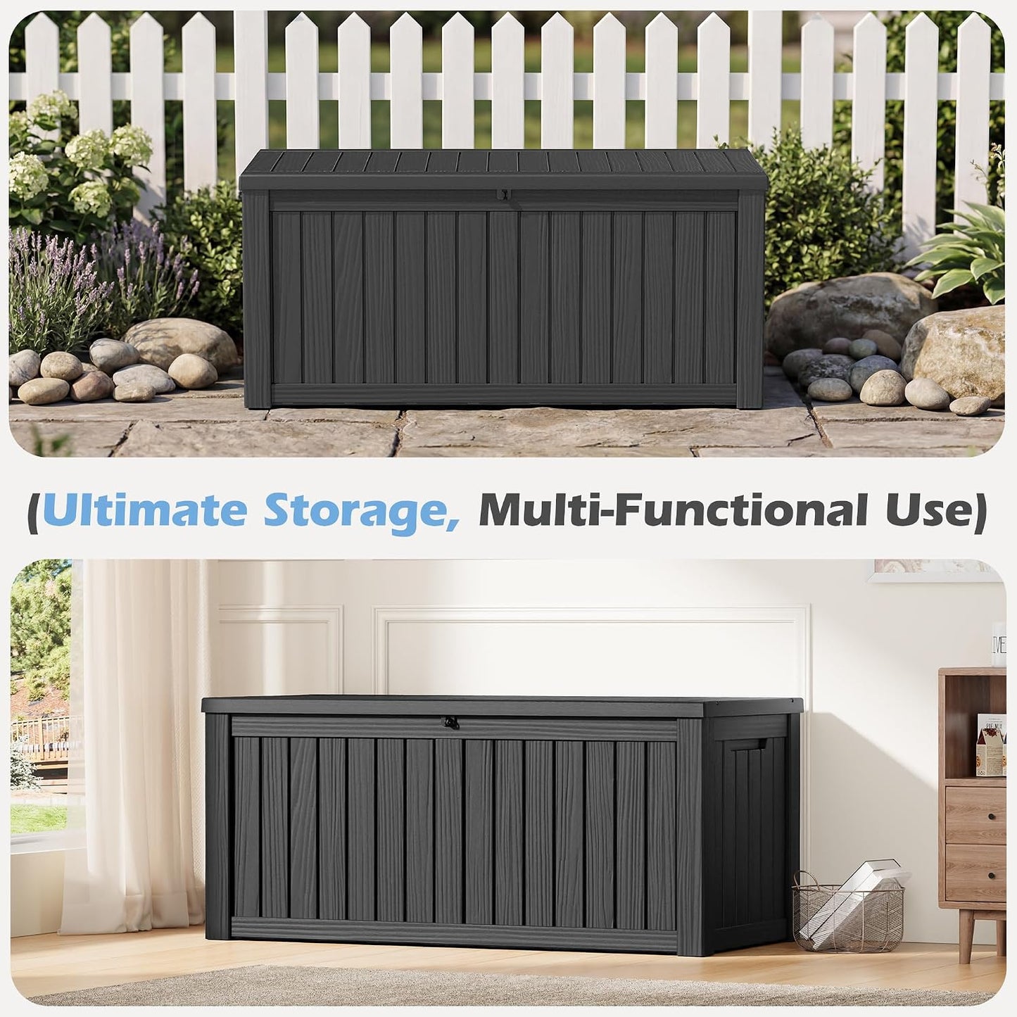 Outdoor Storage Box, 31 Gallon Resin Deck Boxes Outdoor Waterproof For Patio Furniture, Garden Tools, Pool Supplies, Lockable And UV Resistant (Rattan Gray)
