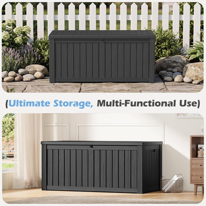 Outdoor Storage Box, 31 Gallon Resin Deck Boxes Outdoor Waterproof For Patio Furniture, Garden Tools, Pool Supplies, Lockable And UV Resistant (Rattan Gray)