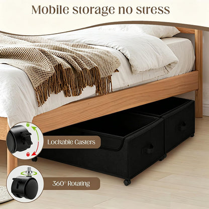 Under Bed Storage with Wheels, 2 Pack Under Bed Storage Containers, 10.6 inches Tall Underbed storage bins on Wheels, Rolling Under the Bed Metal Drawers for Clothes, Blankets, Shoes (XXXL, 90L)