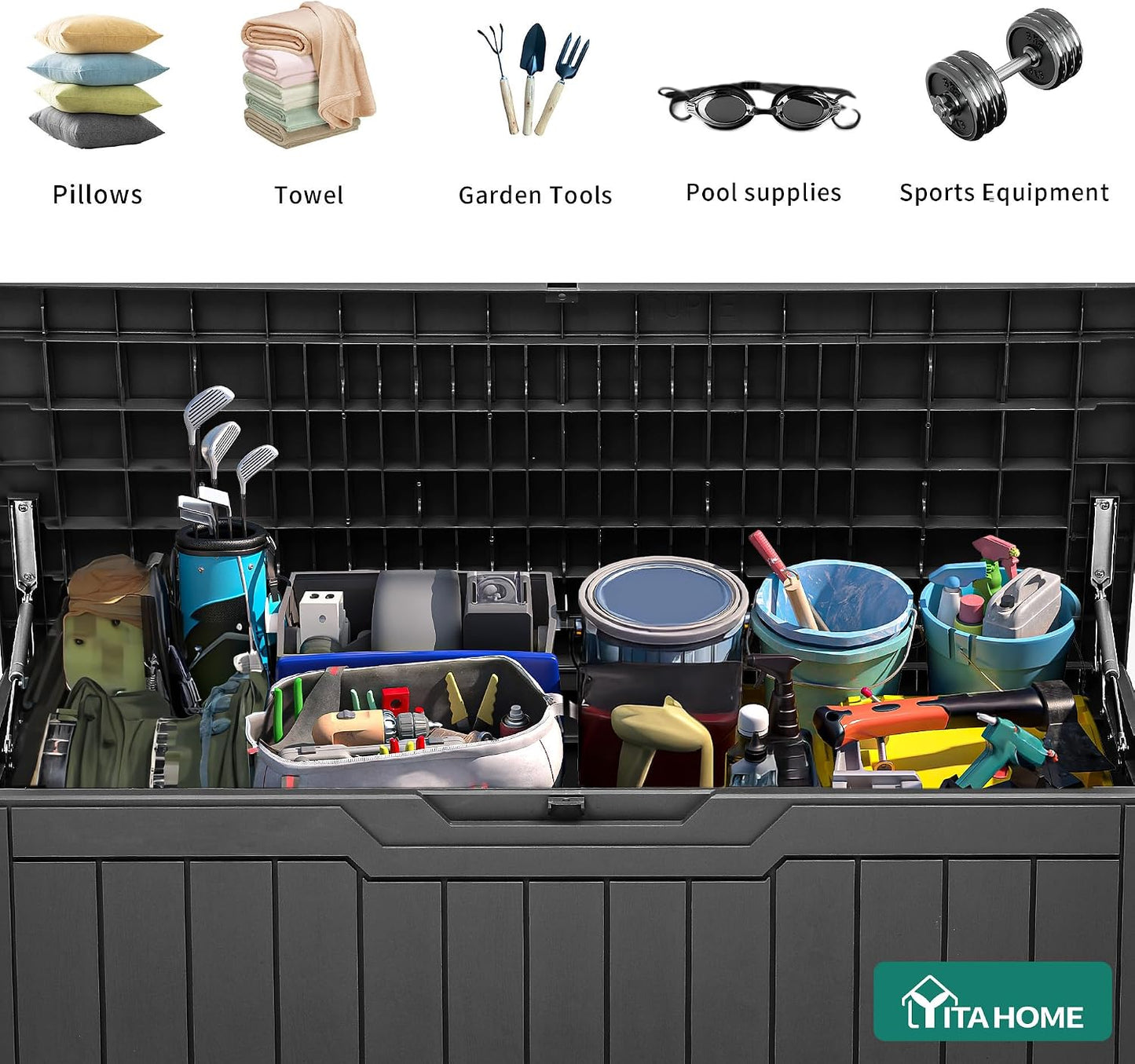 YITAHOME 31 Gallon Outdoor Storage Box | Resin Deck Box and Waterproof Package Delivery Box for Gardening Tools, Pool Supplies, Patio Furniture, Lockable, Taupe