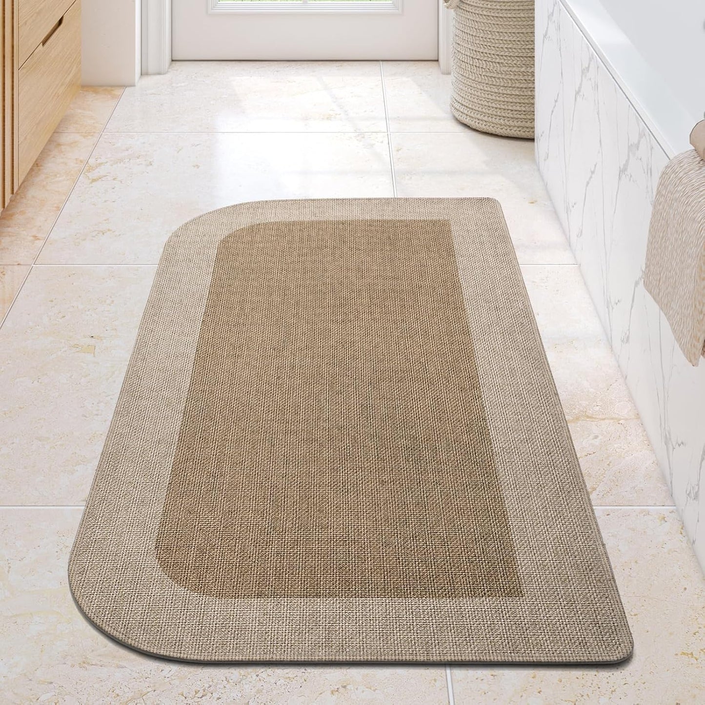 YDKGL Ultra Thin Bathroom Rugs Mat Quick Dry Absorbent Non Slip Bath Mat Bath Mats for Bathtub Mat Bathroom Carpet Fit Under Door Washable Floor Rubber Half Round Bath Rugs Grey 16x24