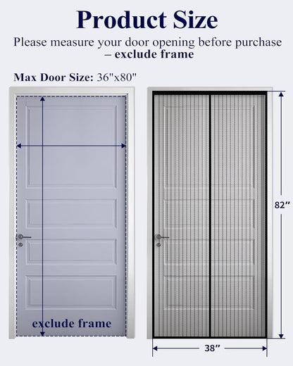 Kitsure Magnetic Screen Door - 38.0 x 82.0 in Retractable Screen Door Mesh for Front Door or Sliding Door, Pet & Kid Friendly, Hands-Free Closure Keeps Bugs Out & Lets Breeze in, Stripe Black