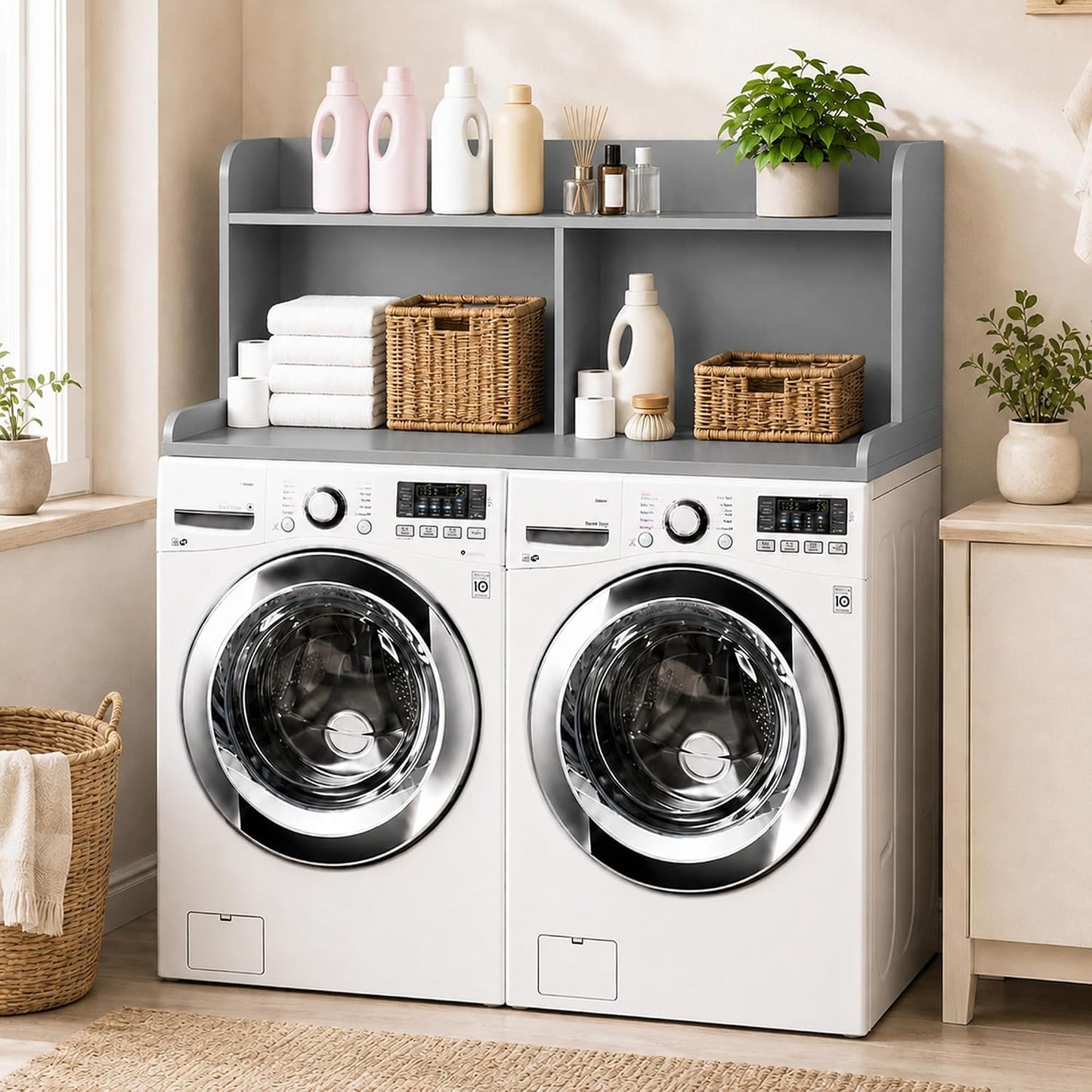 Royxen Laundry Countertop with 20" Shelf Universal Fit, Washer and Dryer Countertop with Storage Space, Laundry Room Storage (Walnut)