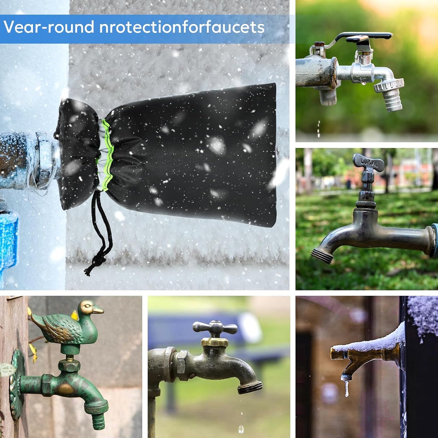 MIXC Outdoor Faucet Cover for Winter - 4 Packs 7.09''W x 10.24''H Water Socks Freeze Protection Pipe Insulation Reusable Waterproof Insulated Spigot Backflow Cover