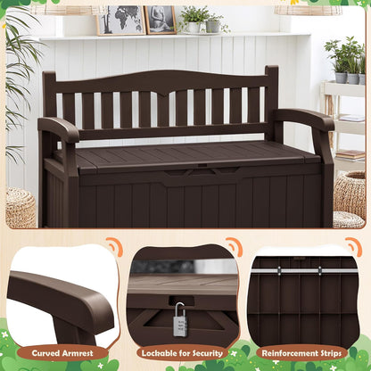 JUMMICO 80 Gallon Resin Outdoor Storage Bench, Large Deck Box with Armrest, Lockable&Waterproof for Garden, Home, Patio, Pools (Black, 80 Gallon)