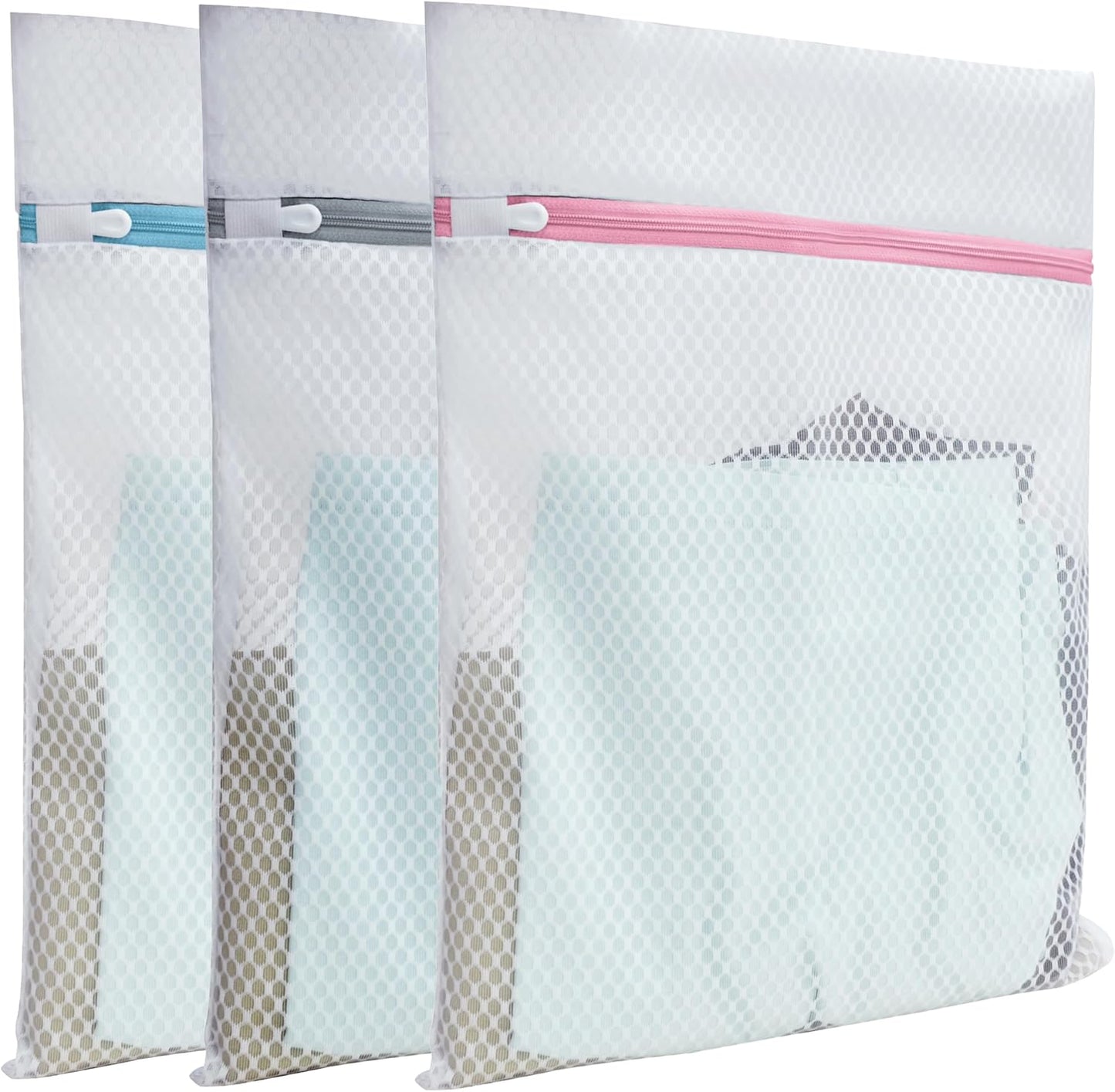 Mesh Laundry Bags for Delicates – 3 Pack (12”×16”) with Color-Coded Zippers, Protects Clothes from Damage, Breathable Honeycomb Mesh, Washer & Dryer Safe bags - Ideal for Bras, Lingerie & Socks