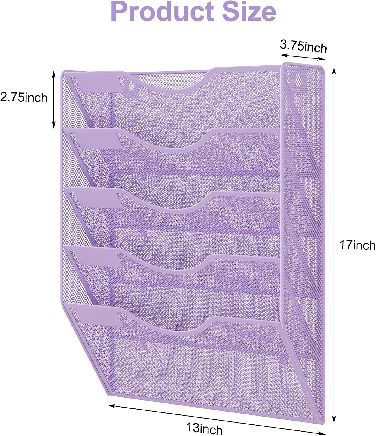 EasyPAG 5 Pocket Mesh Wall File Organizer with Key Hooks, Hanging Paper Folder Holder with Classify Label, Vertical Wall Mount Mail Organizer for Office Home Classroom, Black