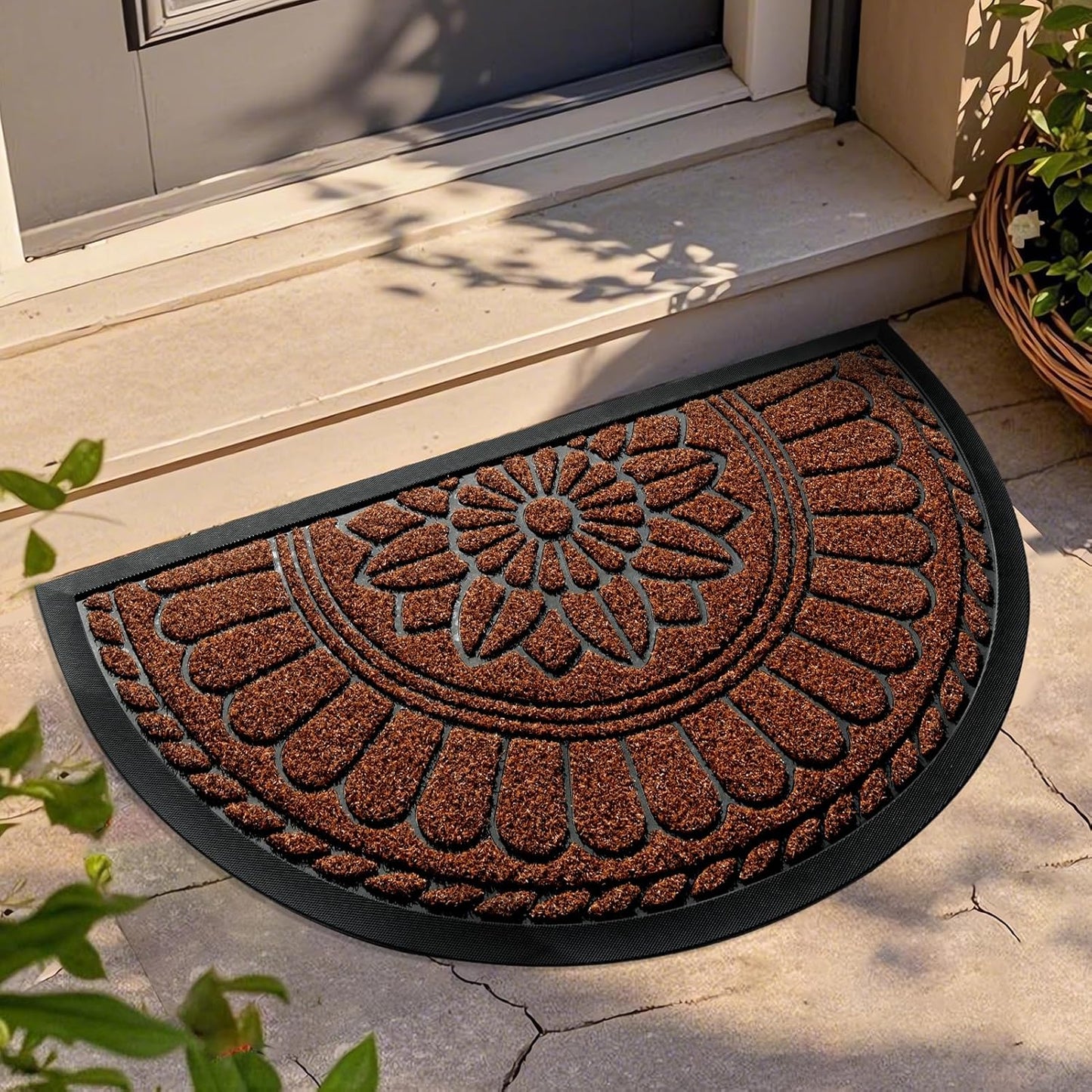 Mibao Front Door Mat Indoor Outdoor Entrance, Semicircular Entrance Mat, Half Round Waterproo Non-Slip Durable Rubber Door Mats, Low Profile Heavy Duty Doormat for Garage, Patio, 30" x 18", Yellow