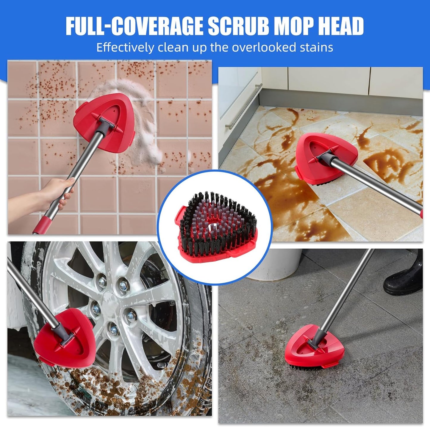 Spin Mop Head Refills Compatible with OCedar RinseClean 2-Tank System - 6-in-1 Kit Includes 4 Microfiber Replacement Heads, 1 Mop Base & 1 Scrub Brush - Machine Washable Floor Cleaning Set