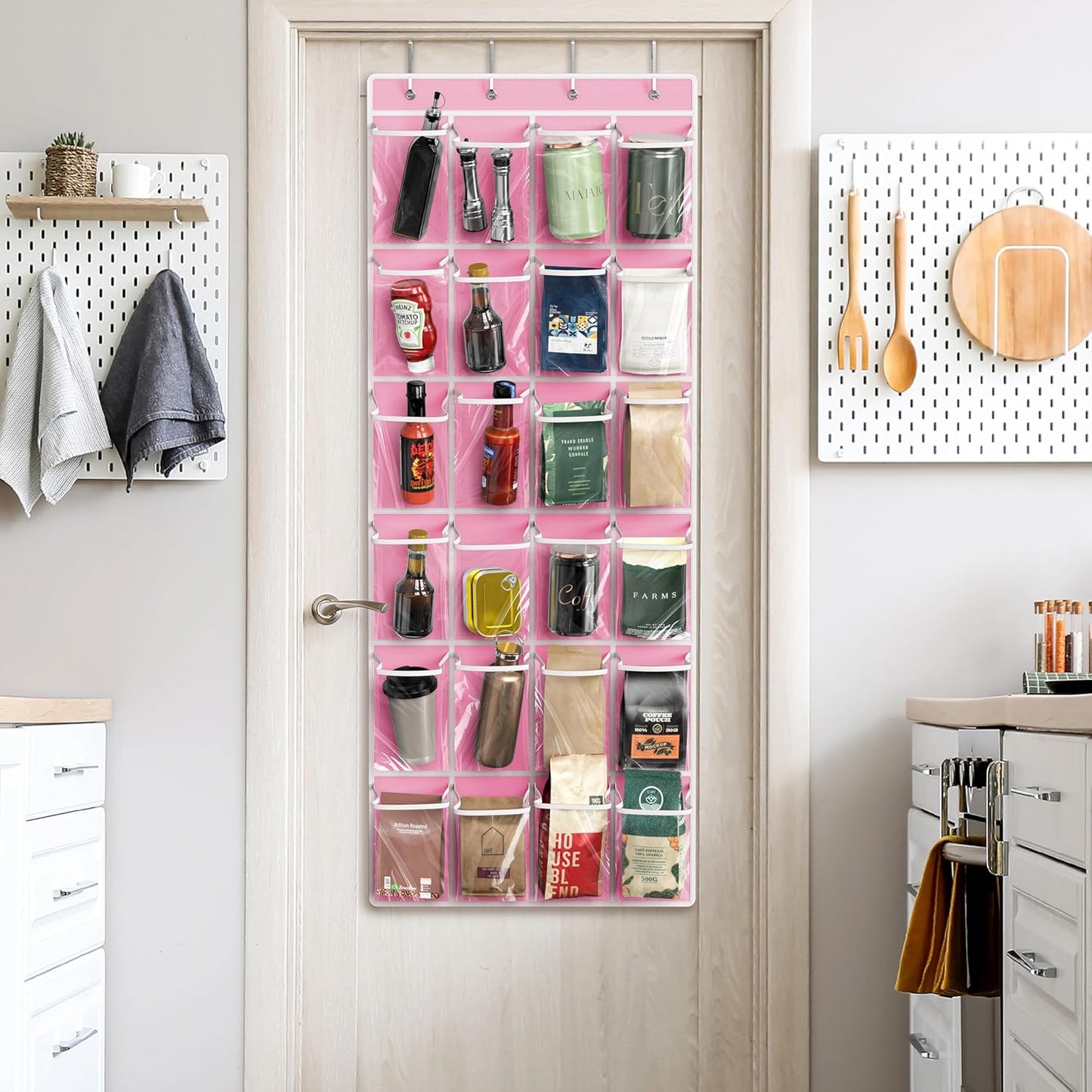 Simple Houseware 24 Pockets - Crystal Clear Over The Door Hanging Shoe Organizer, Gray (64'' x 19'')