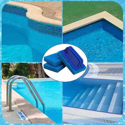 3 Pack Hand-Held Pool Scrub Brush Pool Cleaning Sponge Scrubber Brush Replaceable Scrubbing Scouring Sponge Pad for Swimming Pools Shower Tile Step Corner Liners Walls Sink Spas Tubs Kitchen Bathroom