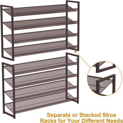 Large Shoe Rack 8 Tier Shoe Organizer, Heavy Duty Metal 4-Tier Stackable Shoe Storage Vertical Shoe Rack for Closet Front Door Entrance, Up to 50 Pairs, 44.8" W x 11.4" D x 56.7" H, Black