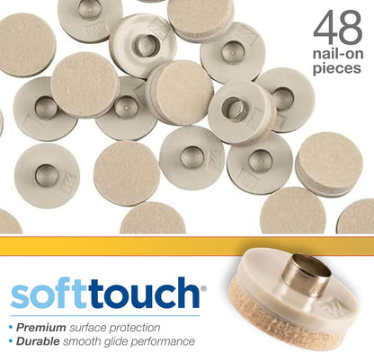 softtouch 7/8" Round Nail On Heavy Duty Felt Furniture Pads for Wood Furniture, Protect Hard Floor Surfaces from Scratches, Brown (8 Pack)