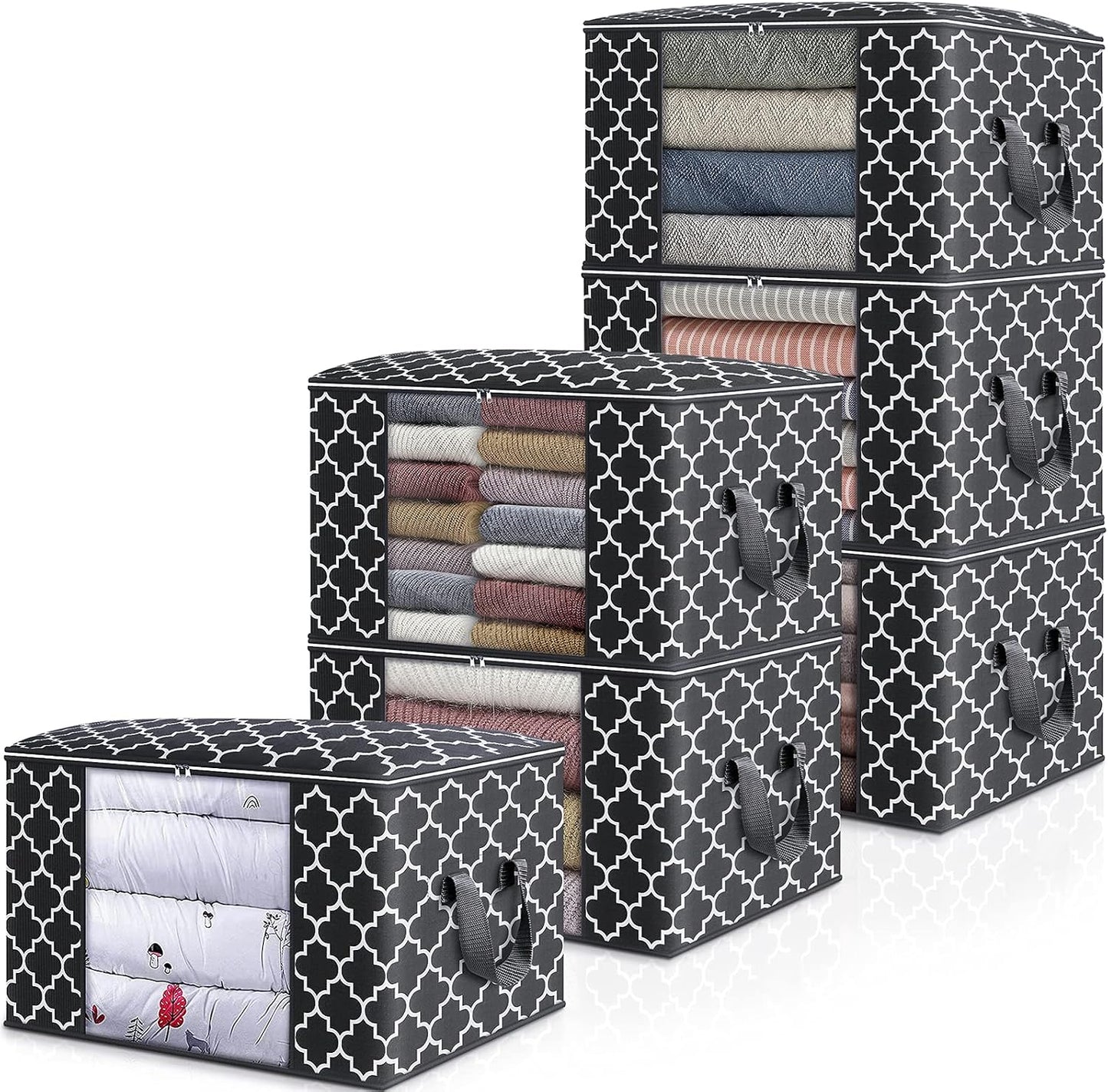 WISELIFE Storage Bags, Large Blanket Clothes Organization and Storage Containers for Bedding, Comforters, Foldable Organizer with Reinforced Handle, Clear Window,Sturdy Zippers,(Grey, 3 x 100L)