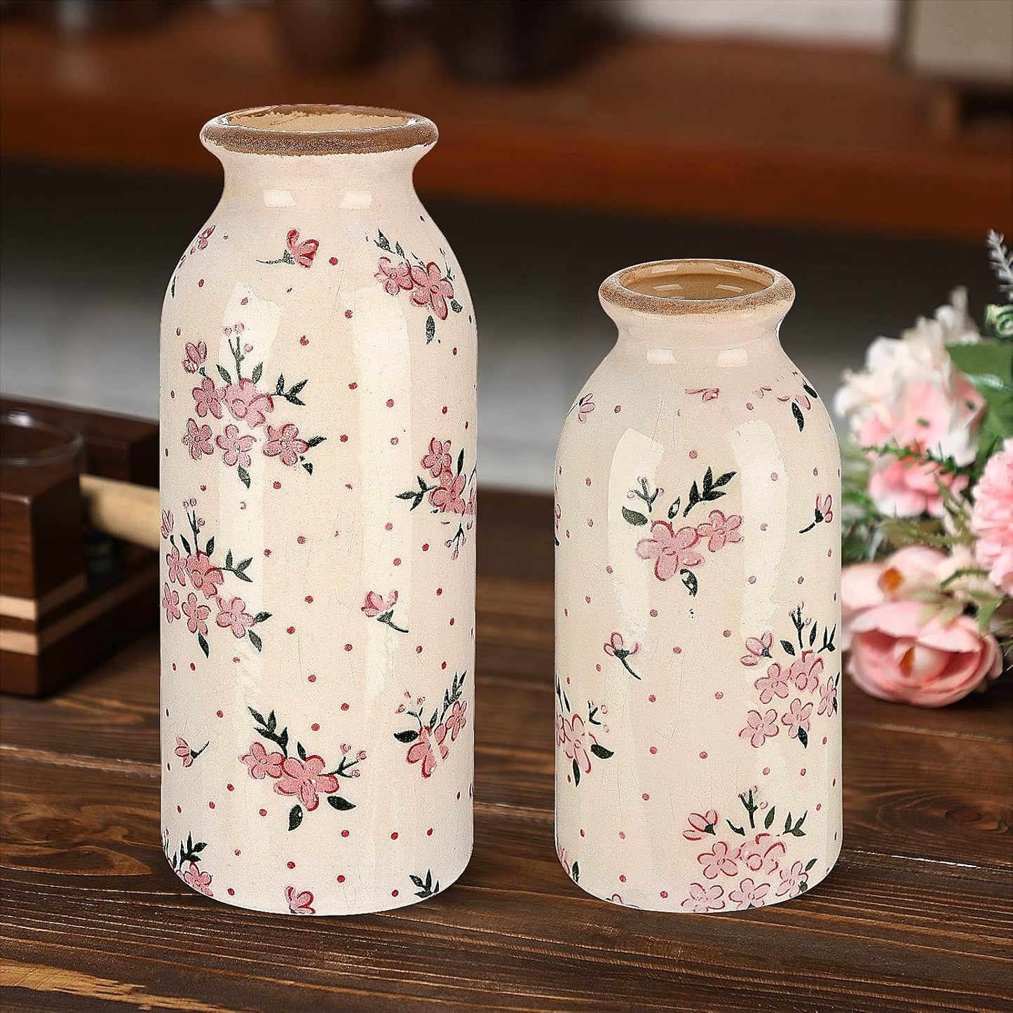 2 Pcs Ceramic Small Vase Rustic Farmhouse Vase Boho Vases Home Decoration for Your Kitchen Bedroom Office Bathroom & Shelf Centerpiece Table Decorative(Simplicity)