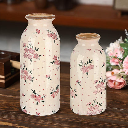 2 Pcs Ceramic Small Vase Rustic Farmhouse Vase Boho Vases Home Decoration for Your Kitchen Bedroom Office Bathroom & Shelf Centerpiece Table Decorative(Simplicity)