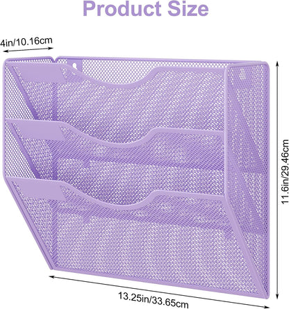 EasyPAG 5 Pocket Mesh Wall File Organizer with Key Hooks, Hanging Paper Folder Holder with Classify Label, Vertical Wall Mount Mail Organizer for Office Home Classroom, Black