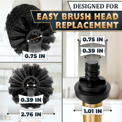 Black Toilet Brush and Holder Set - Slim Matte Design that Fits Anywhere - Stainless Steel Toilet Bowl Brush and Holder with 2 Rounded Corners, Replaceable Head, Removable Inner Bowl & Splash Guard