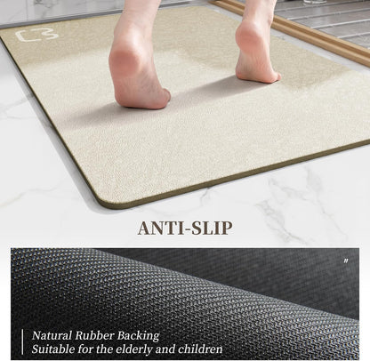 Diatomaceous Earth Bath Mat Rugs Super Absorbent Diatomite Stone Bath Mat Non Slip Quick Dry Thin Bathroom Mat Fit Under Door, Floor Rugs in Front of Bathtub, Shower Room, Sink,15.7"x23.6", Grey