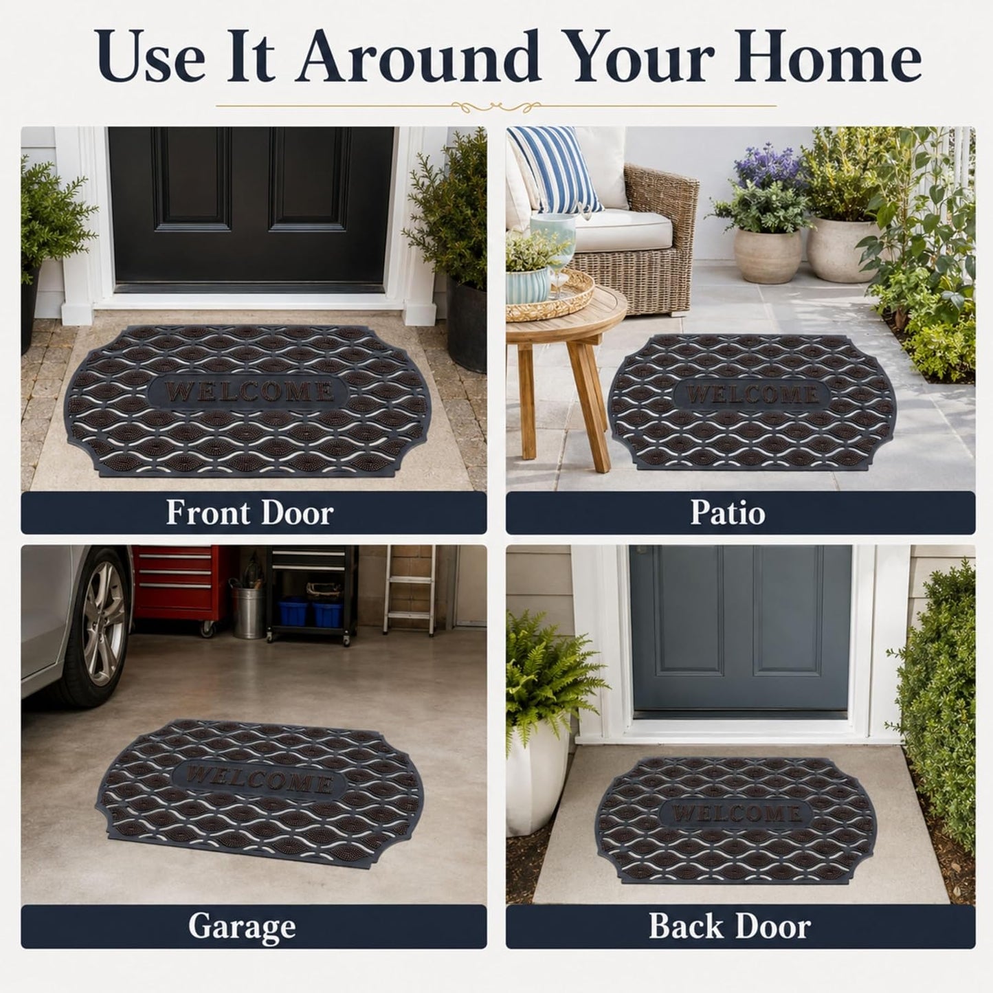 ROOM127 Outdoor Doormat 28.3 x 17.3 in, Rubber Scraper Entry Mat | Heavy Duty 3-Zone Cleaning, Absorbent Strips, Open Drainage, Non Slip Low Profile for Front Door, Patio, Garage & Mudroom