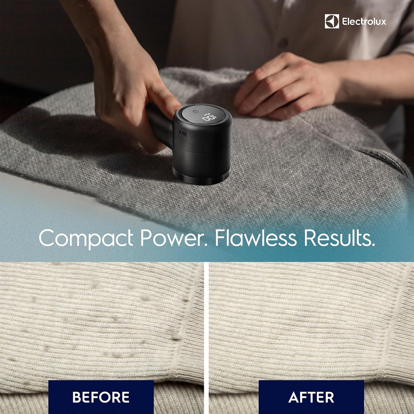 Electrolux Rechargeable Fabric Shaver | Compact Travel Lint Remover for Clothes & Furniture | Eliminates Fuzz & Pilling | 3-Speed Electric Lint Shaver with Type-C Fast Charging Port - Blue