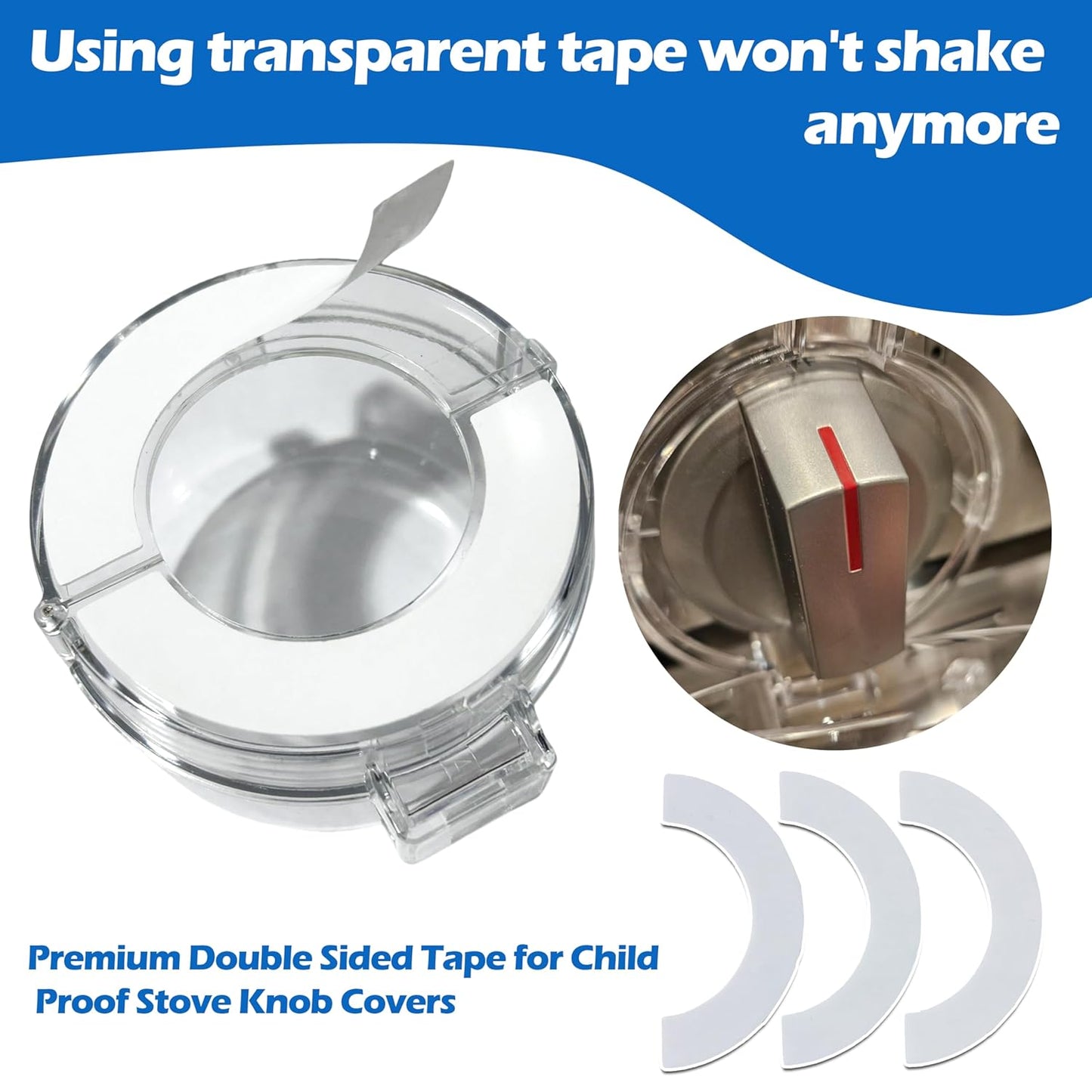 6 Pairs (12 Pcs) Transparent Tape for Stove Knob Safety Covers, Premium Double Sided Tape for Child Proof Stove Knob Covers, Easy to Install, No Shaking, Suitable for Most Covers, Stretchable