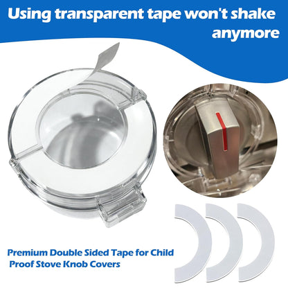 6 Pairs (12 Pcs) Transparent Tape for Stove Knob Safety Covers, Premium Double Sided Tape for Child Proof Stove Knob Covers, Easy to Install, No Shaking, Suitable for Most Covers, Stretchable