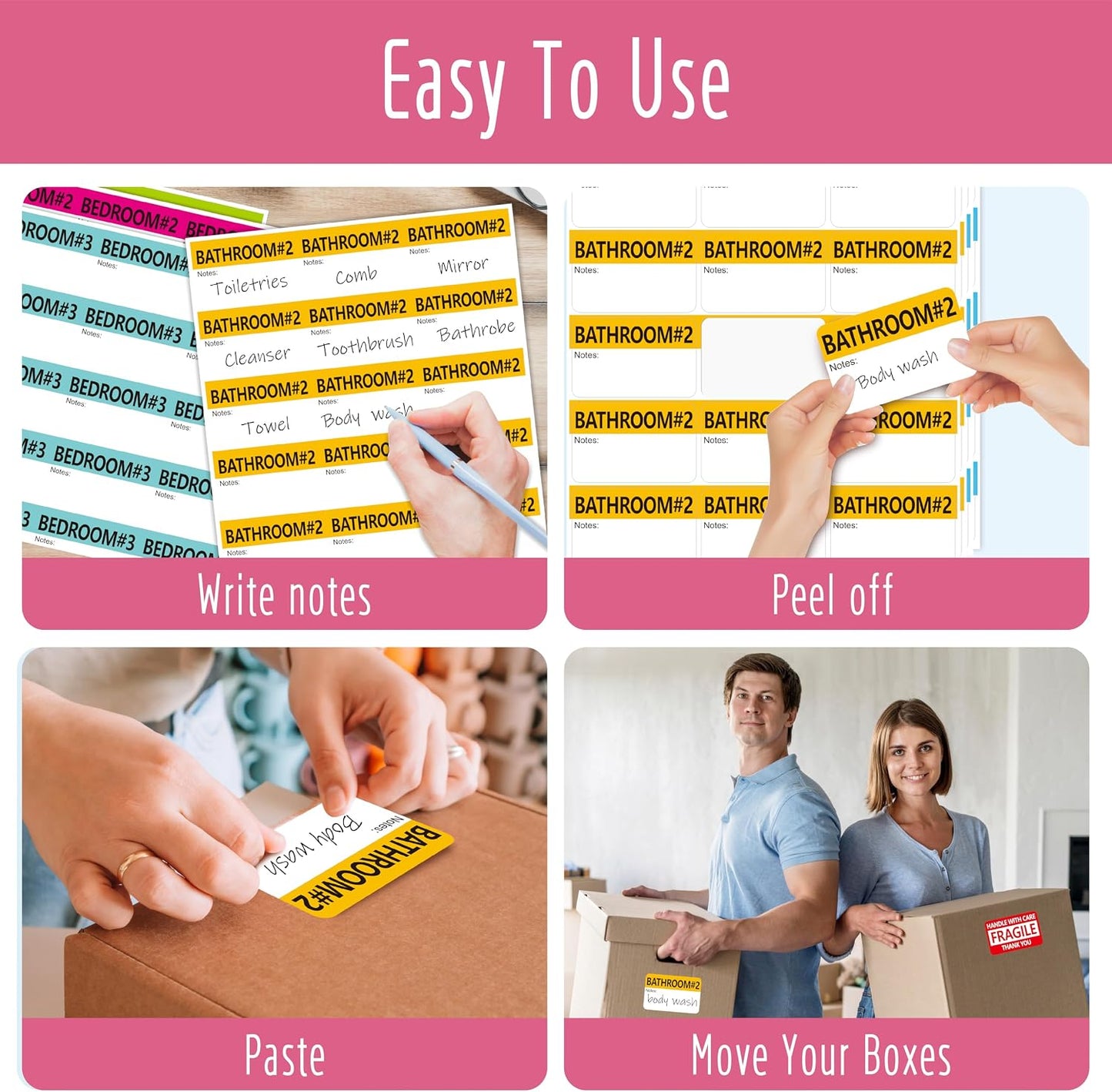 160 PCS Moving Labels, 8 Color-Coded Self-Adhesive Rectangular Stickers for Boxes, Large Home Moving Blank Packing Labels for Cartons, Storage Bins, Office Uses (6” x 4”)