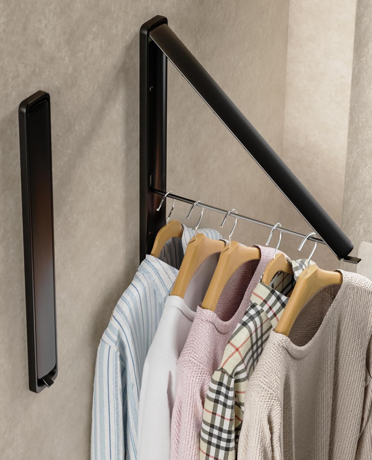 Dr.DJ Clothes Drying Rack Wall Mounted, Retractable & Foldable Clothes Hanger for Laundry Room Organization and Storage, Clothes Hanger Rack for Dorm, Closet, Balcony, Laundry Room(1P, Metal, Black)