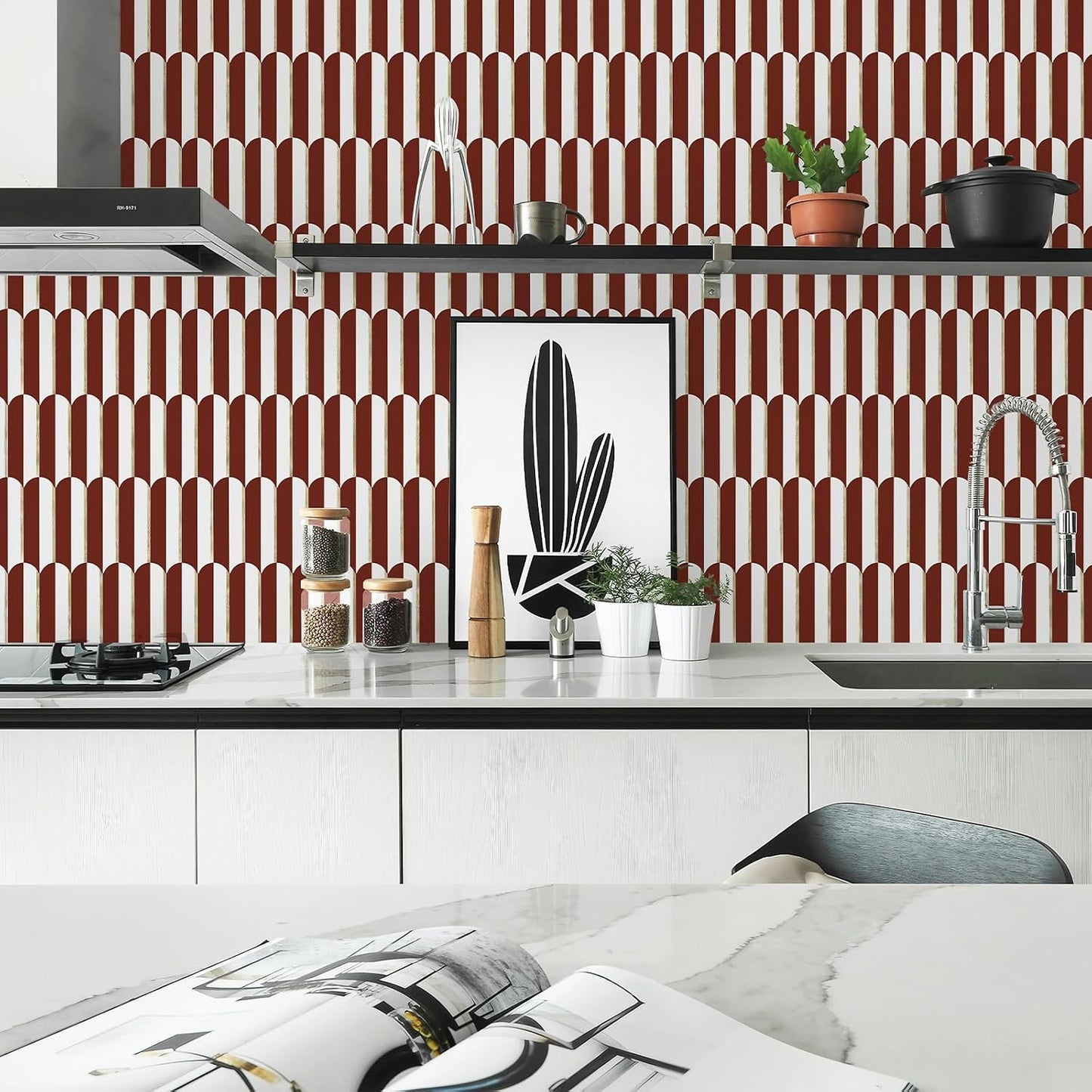 Vamos Peel and Stick Backsplash Seamless Tile for Kitchen and Bathroom,White and Beige Slate PVC Mixed Light Gold Self Adhesive Fish Scale Metal Mosaic Tiles (10 Sheets)