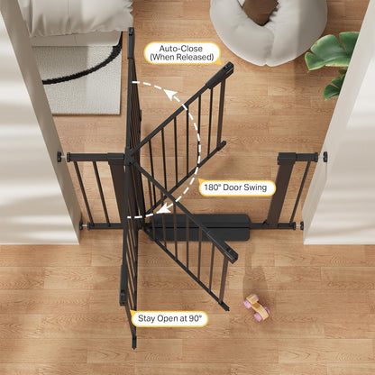 Cumbor 29.7-48" Baby Gate for Stairs, Mom's Choice Awards Winner-Dog Gate for Doorways, Auto Close Safety Pet Gate for Dogs Indoor, Easy Install Pressure Mounted Child Gate with Walk Thru Door, Brown