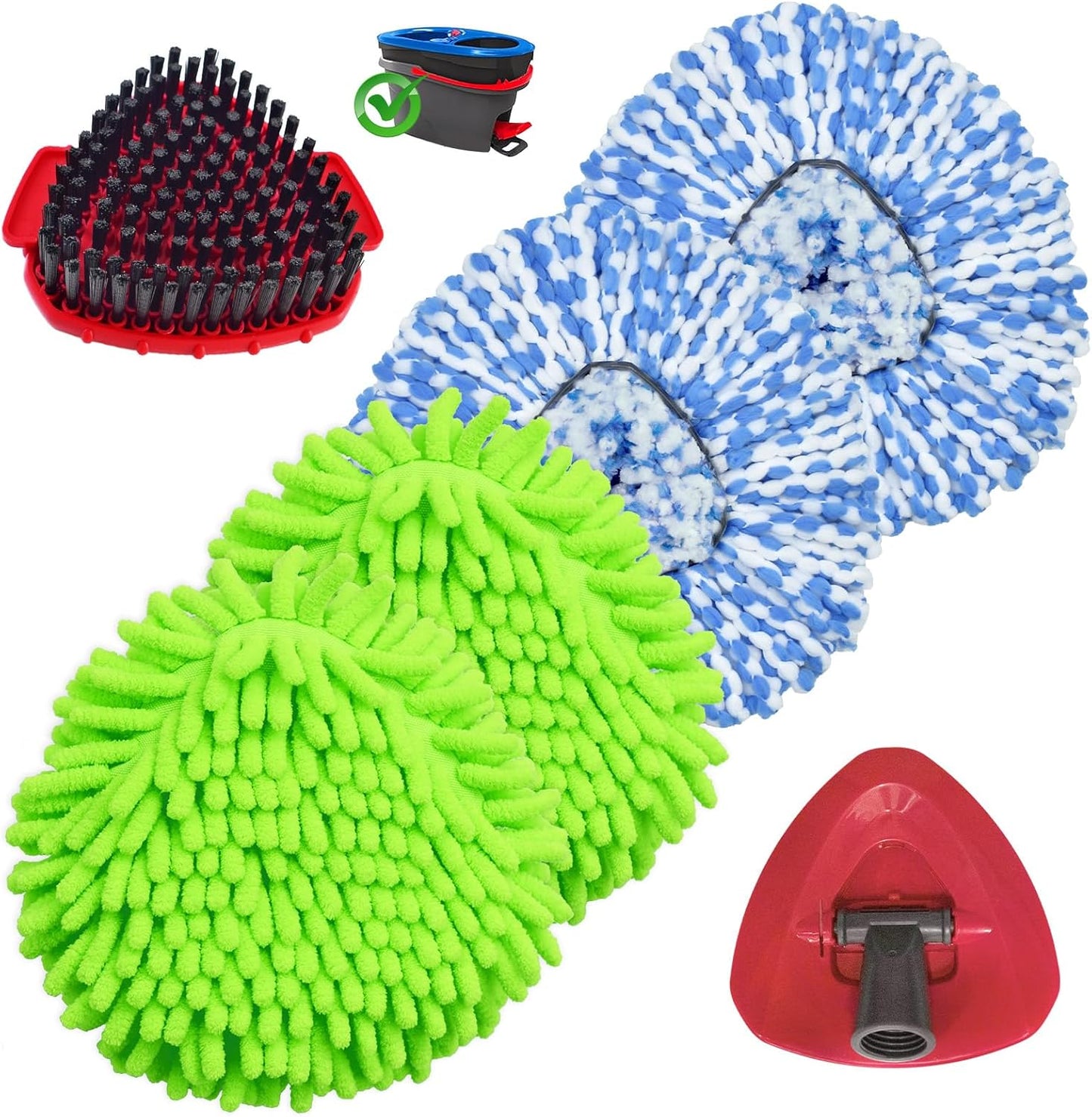 Mop Head Replacement for O Cedar, Spin Mop Replacement Head for Ocedar Easywring 1 Tank System, Mop Heads Includeds 4 Mop Replacement Heads , 1 Spin Scrub Brush & 1 Base