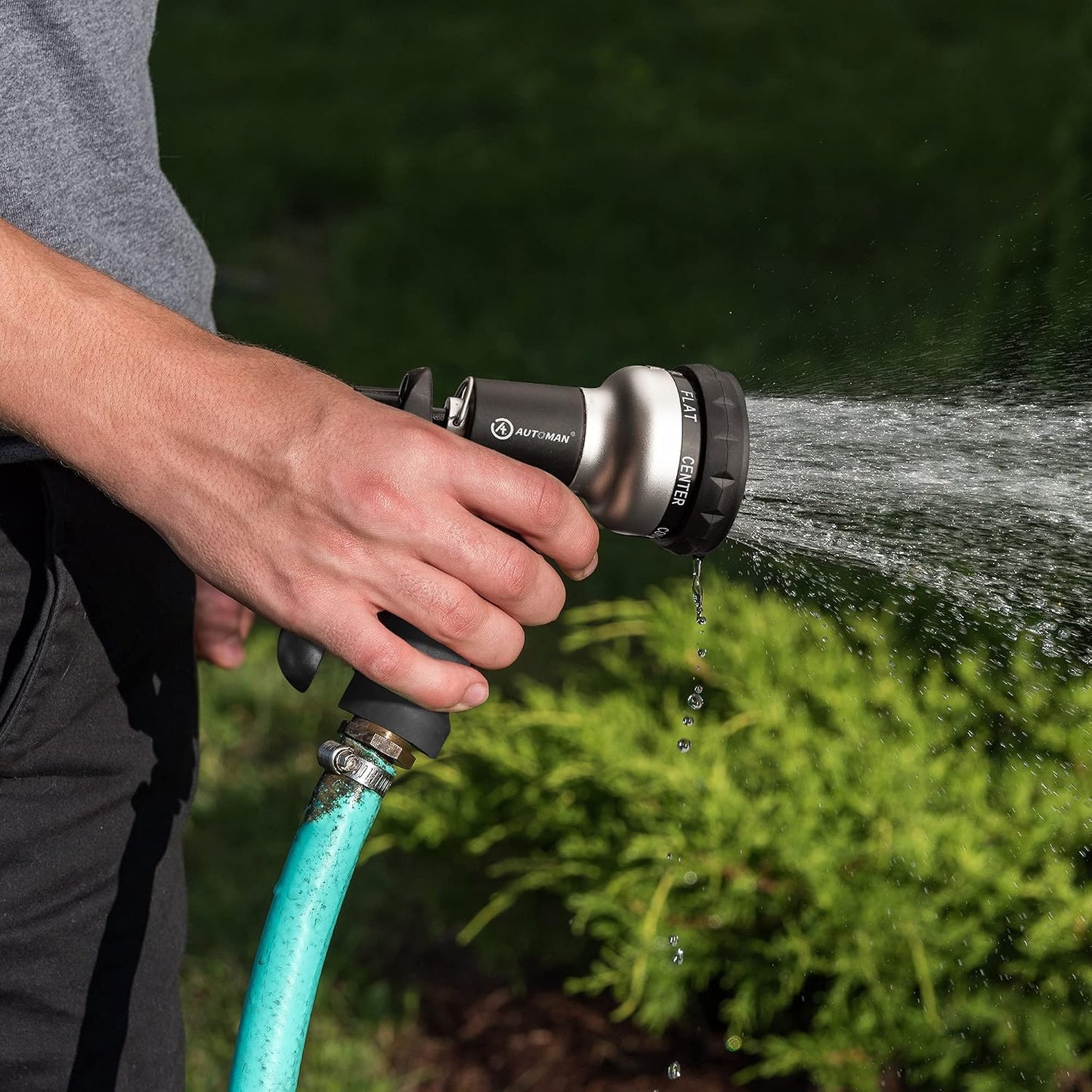 AUTOMAN Garden Hose Nozzle - 2 Pack, 100% Metal High Pressure Spray Nozzle, Labor-Saving Design, Heavy Duty for Garden Watering, Car Washing, Window Cleaning, Pets Bathing