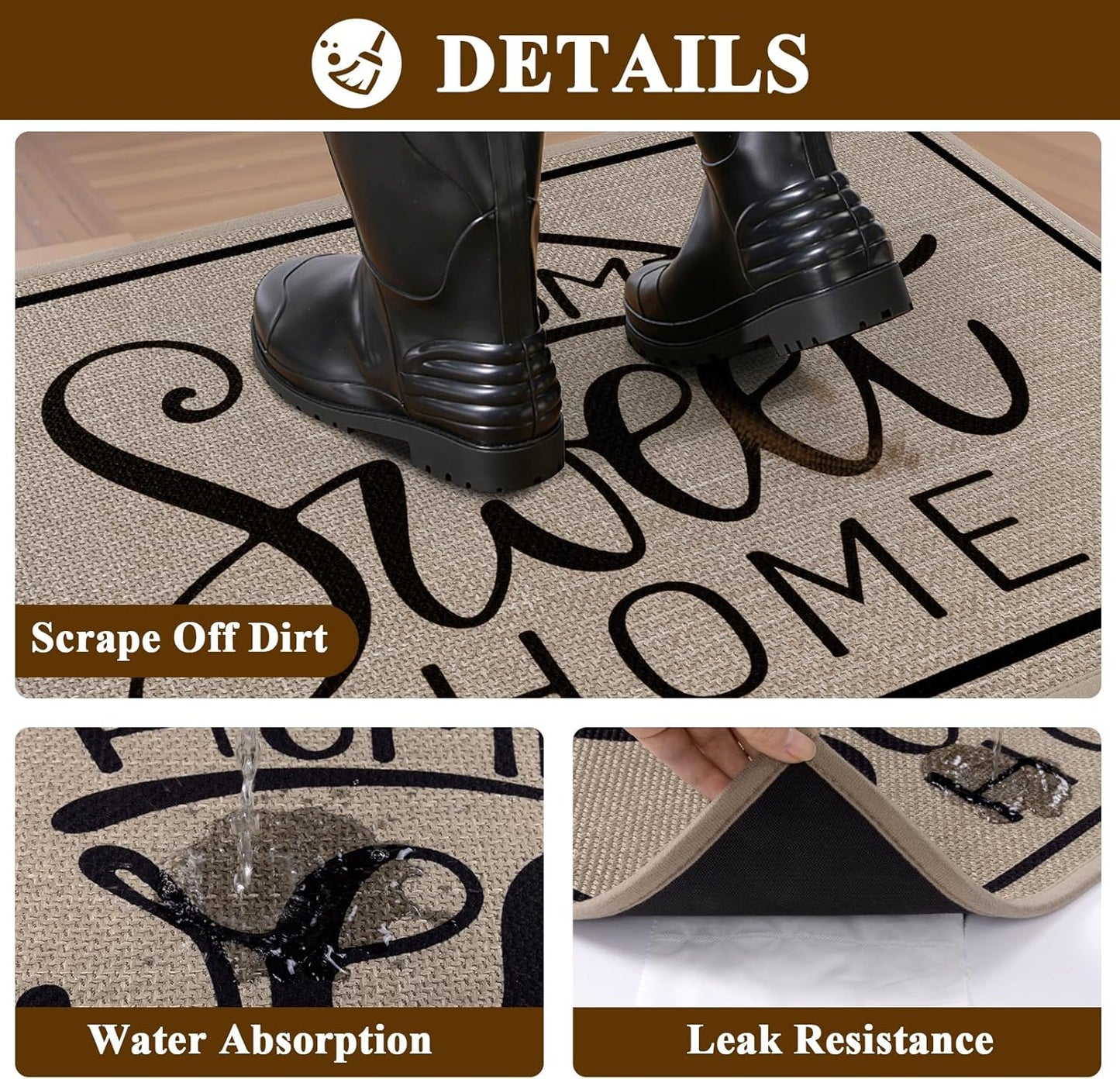 Vaukki Indoor Door Mat 17"x30", Ultra Thin Doormat Indoor Entrance, Non Slip Rubber Backed Inside Welcome Mat for Front Door, Low-Profile Washable Dirt Trapper Entry Floor Mat for Entryway, Sweet Home