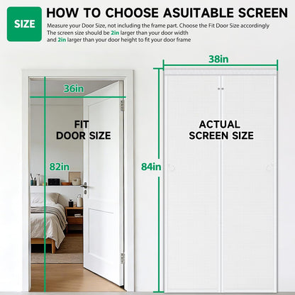 HOFUDON Upgraded Magnetic Screen Door Mesh, Full Strip Magnets, Heavy Duty Fiberglass Mesh, Door Screen Magnetic Closure for Single Door Size 32 x 80 Inch, Screen Door Size 35 x 82 Inch Black