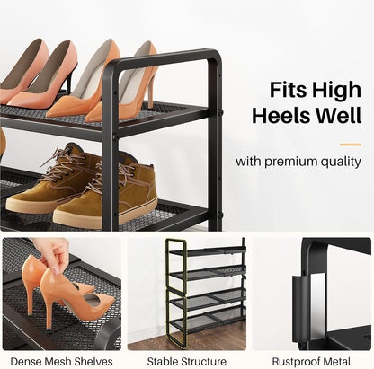 SNTD Shoe Rack - Expandable Shoe Organizer for Closet, Adjustable Metal Shoe Shelf Storage, Stackable Long Shoe Stand Holder for Garage, Entryway, Door Entrance (Black, 2-Tier)